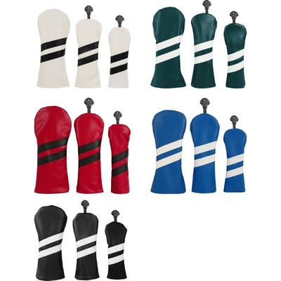 3Pcs PU Leather Golfs Club Head Cover Stripe Pattern Fairway Wood Headcover Golfs Driver Fairway Hybrids Head Cover