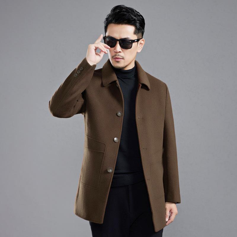 Winter double-sided cashmere coat for men, mid-length, removable down lining, woolen woolen coat, versatile for dad