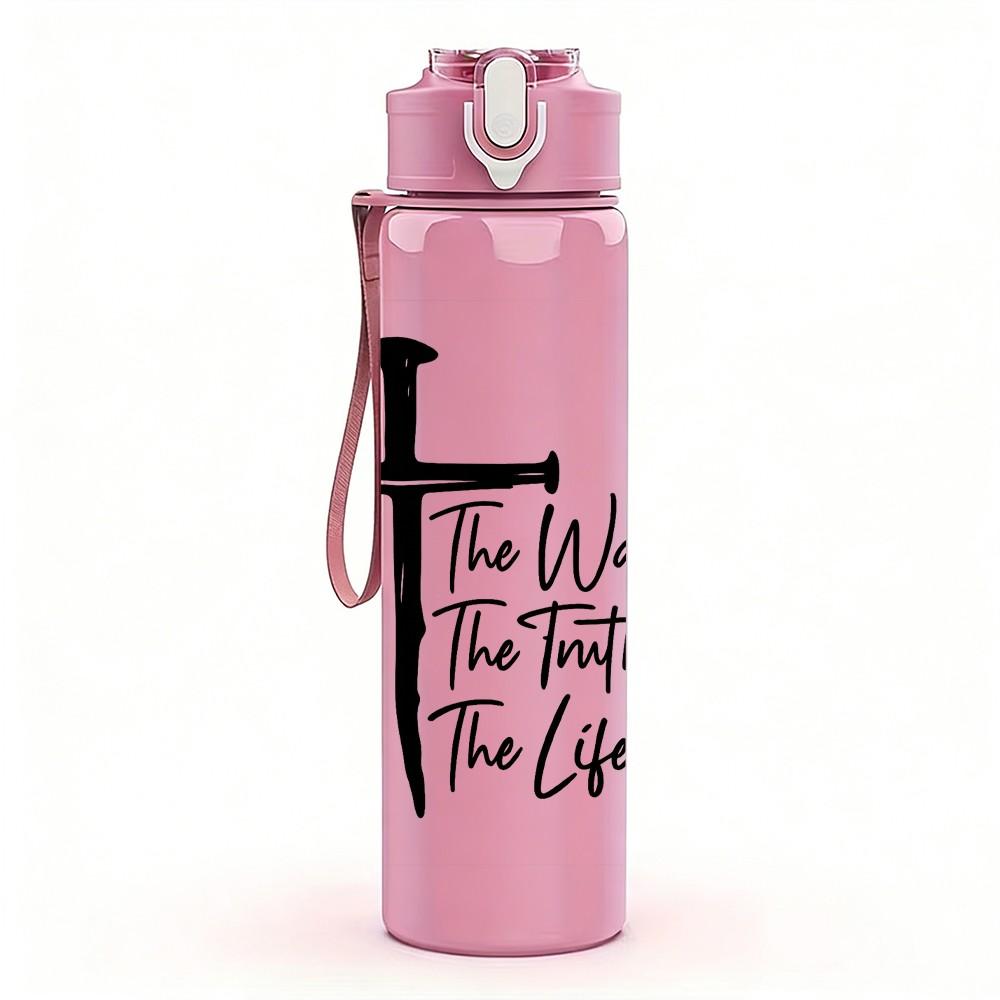 1PC Faith Trust Life Cross Letter Print 750ml Color Plastic Sports Water Bottle Leakproof Flip Straw Lid Suitable for Sports Office Home Use