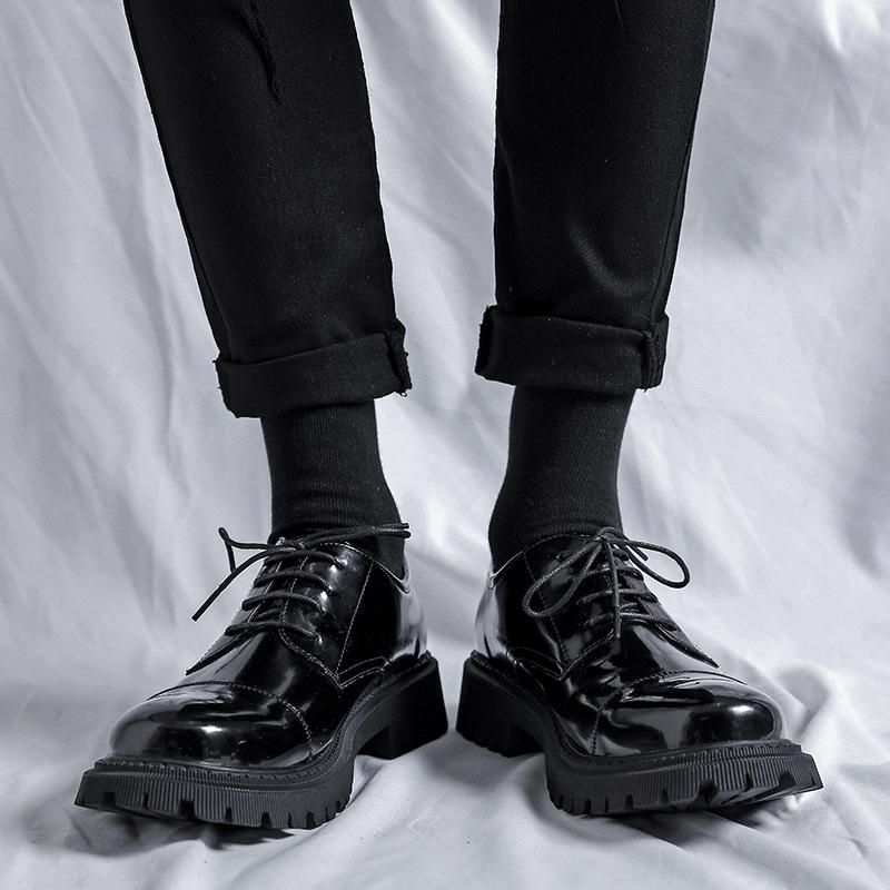 Small leather shoes men's British style spring 2021 new casual round head lace-up platform men's shoes 1018-R