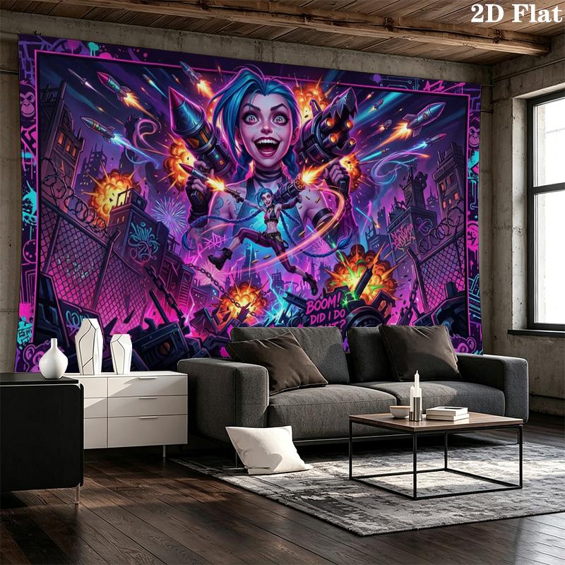 Jinx Wall Tapestry Aesthetic Wall Hanging Printed Fabric Blanket Decorative Tapestries for Bedroom Living Room Home Decor