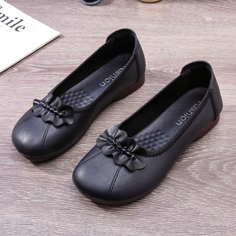 Leather Spring and Autumn New Casual Shoes Single Shoes Flat Grandma Shoes Medium Women's Leather Shoes Flat Heel Women's Shoes Comfortable