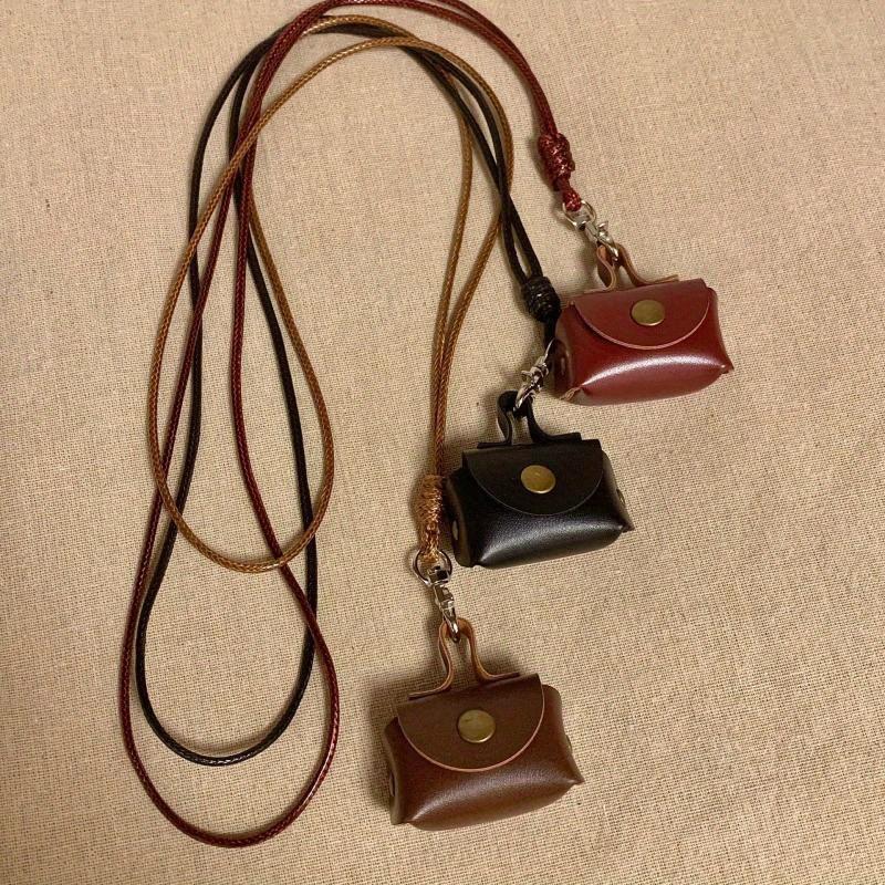 Mini Leather Coin Purse Pendant Necklace for Women Vintage Adjustable Leather Rope Sweater Chain Necklace Jewelry Gifts