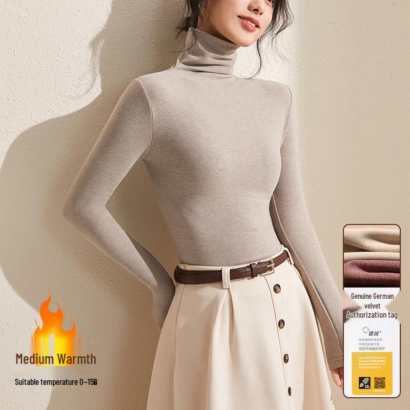 Women's Gray Winter High-Neck Base Layer Shirt - Thick, Warm, Stylish Plus Velvet Inner Wear