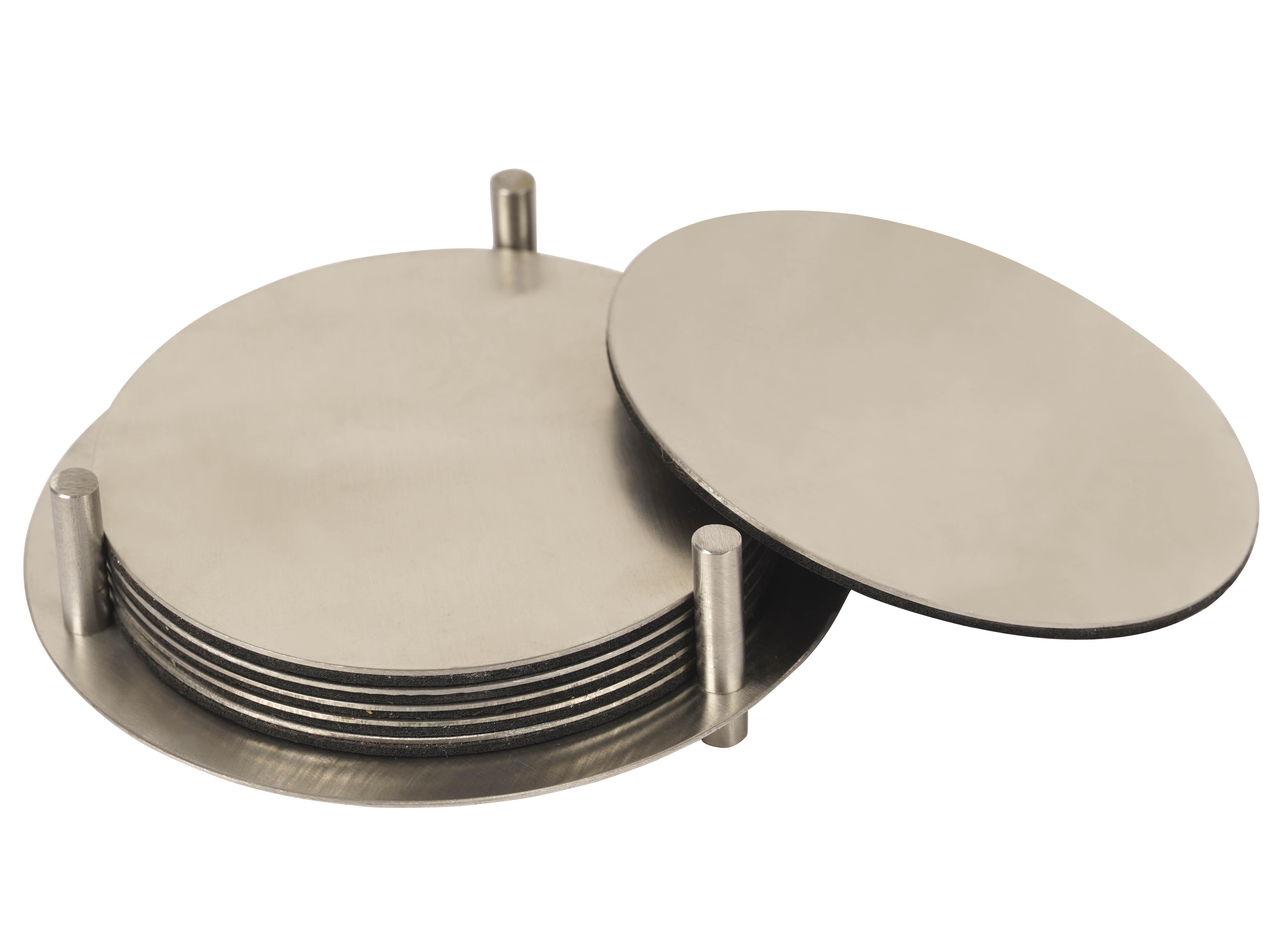 

Підстаканники Trifri з нержавіючої сталі. Круглий килимок для напоїв із тримачем. Круглий міцний, унікальний підстаканник для посуду для патіо та обіднього столу. Набір із 6 штук. 4.1” X 1.2 срібний