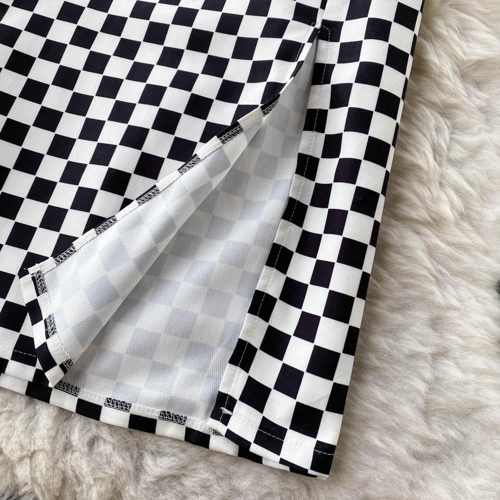 Plaid Skirt Women's Spring And Summer Niche Split One-Step Skirt Medium Long High Waist A-Shaped Hip Wrap Skirt