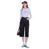 Women's Black High-Waist Washed Denim Wide-Leg Cropped Jeans