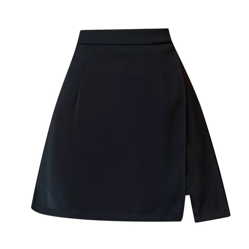 Womens Black Irregular Half Skirt With Slit In Polyester For Street Style Spring Summer