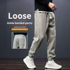 Winter Fall Men Sport Pants Loose Drawstring Elastic Waist Thick Plush Pockets Ankle-banded Solid Color Exercise Trousers Daily Wear Sweatpants