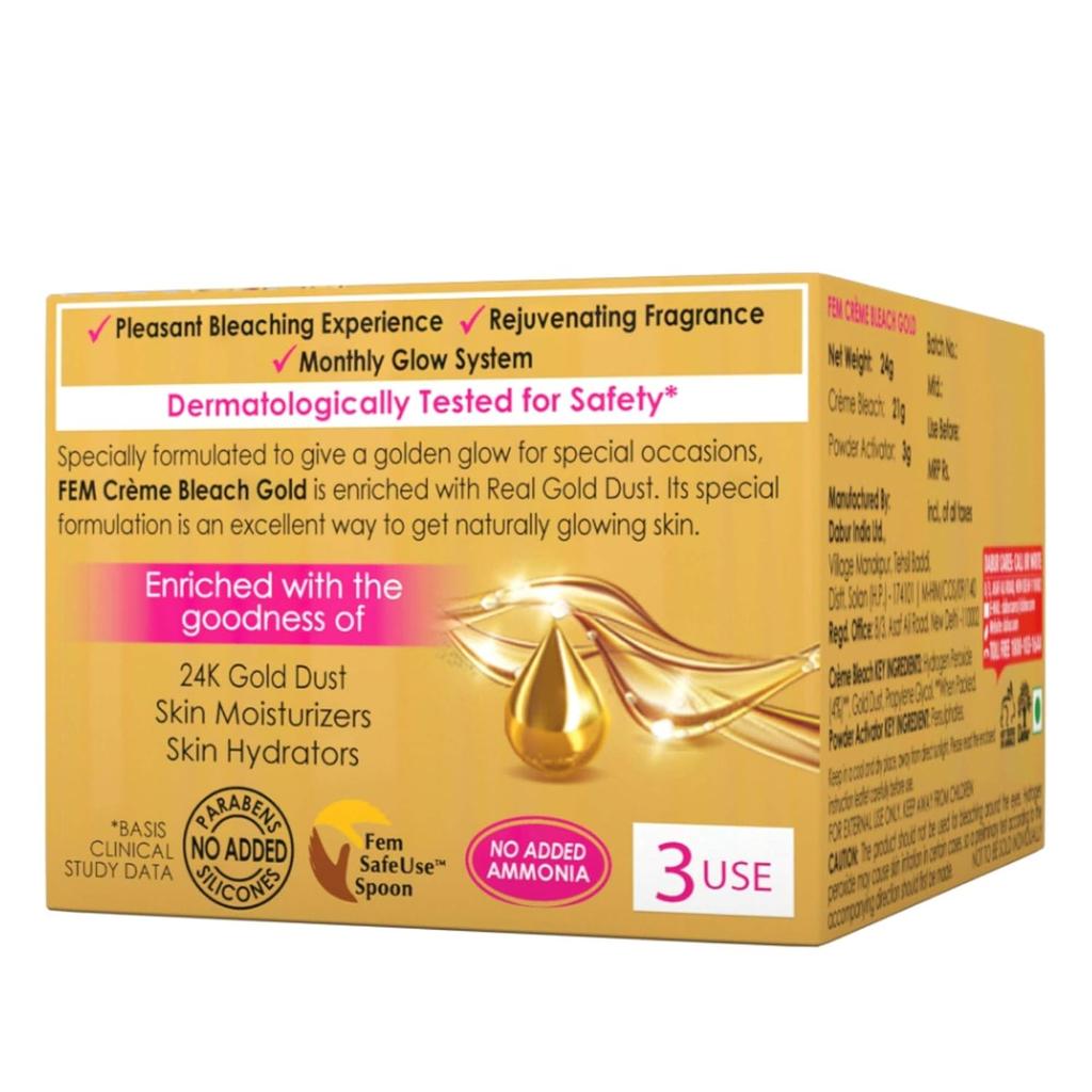 Fem Fairness Naturals Gold Skin Bleach 24G Safe Brightening Cream For Radiant Skin Glow