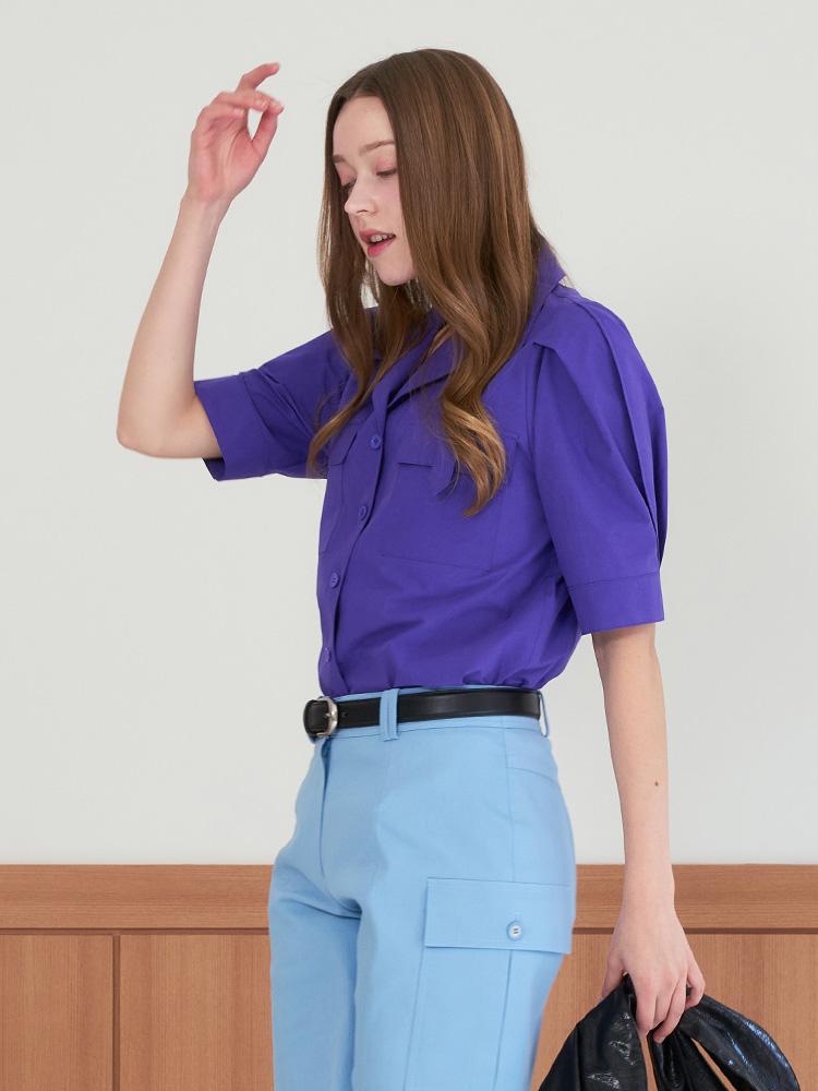LBYL Purple Pintuck Puff Short Sleeve Shirt Blouse