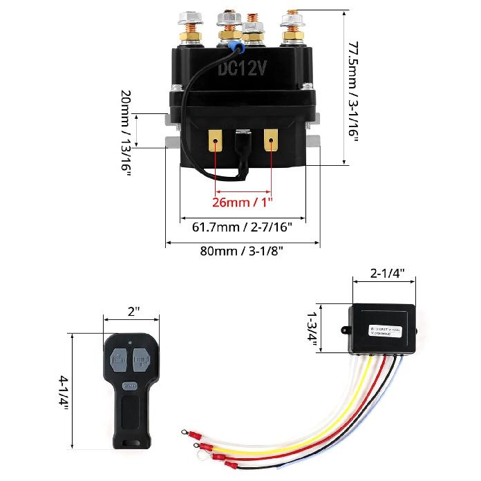 QWORK Wireless Winch Remote Control Kit, 12V 250A Winch Solenoid Relay Contactor + 12V Wireless Winchs Remote, for Truck ATV SUV 63070 62135 74900