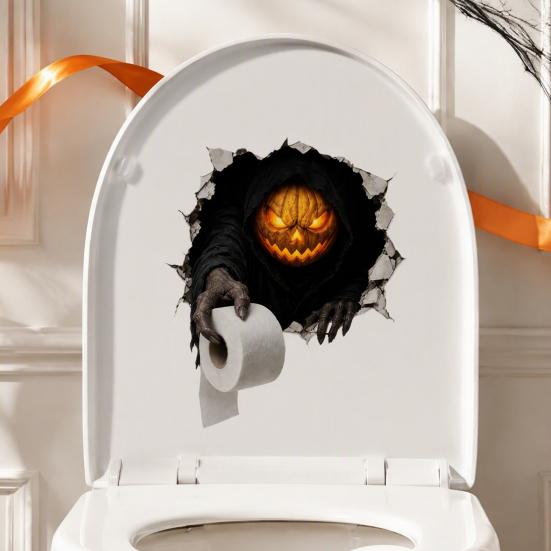 Removable Adhesive Toilet Clings Spooky Crack Ghost Tank Lid Sticker, Halloween Horror 3D Broken Wall Zombie Indoor Scene Setters Seat