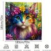 1pc Bright Floral Cat Shower Curtain - Polyester, Machine Washable, Colorful Digital Print with Hooks, Fashionable Home Decor