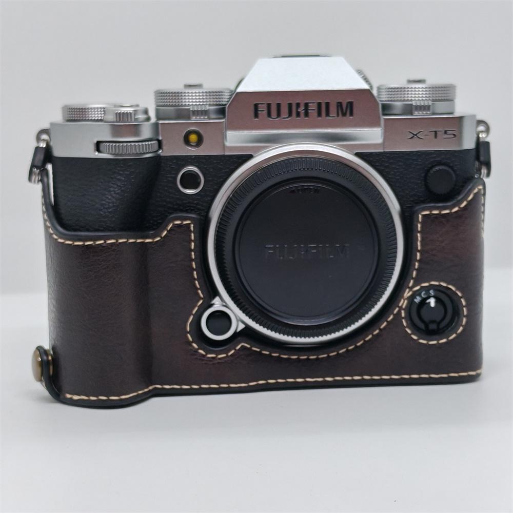 Skórzane etui połowiczne na aparat PU do Fujifilm XT5 Fuji X-T5 Pokrywa bazowa Osłona z otworem na baterię