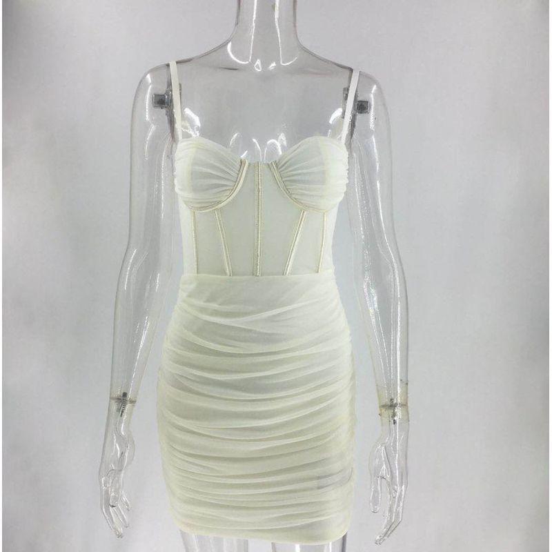 

Сексуальное облегающее мини-платье-сетка Beige White L