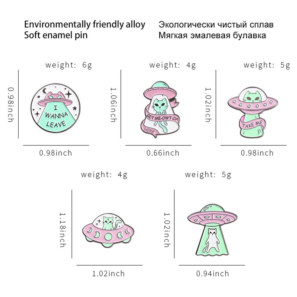 Creative Alien Cat Pins Funny Ufo Cartoon Brooch Lapel Badge Women Clothes Accessories Jewelry Gift