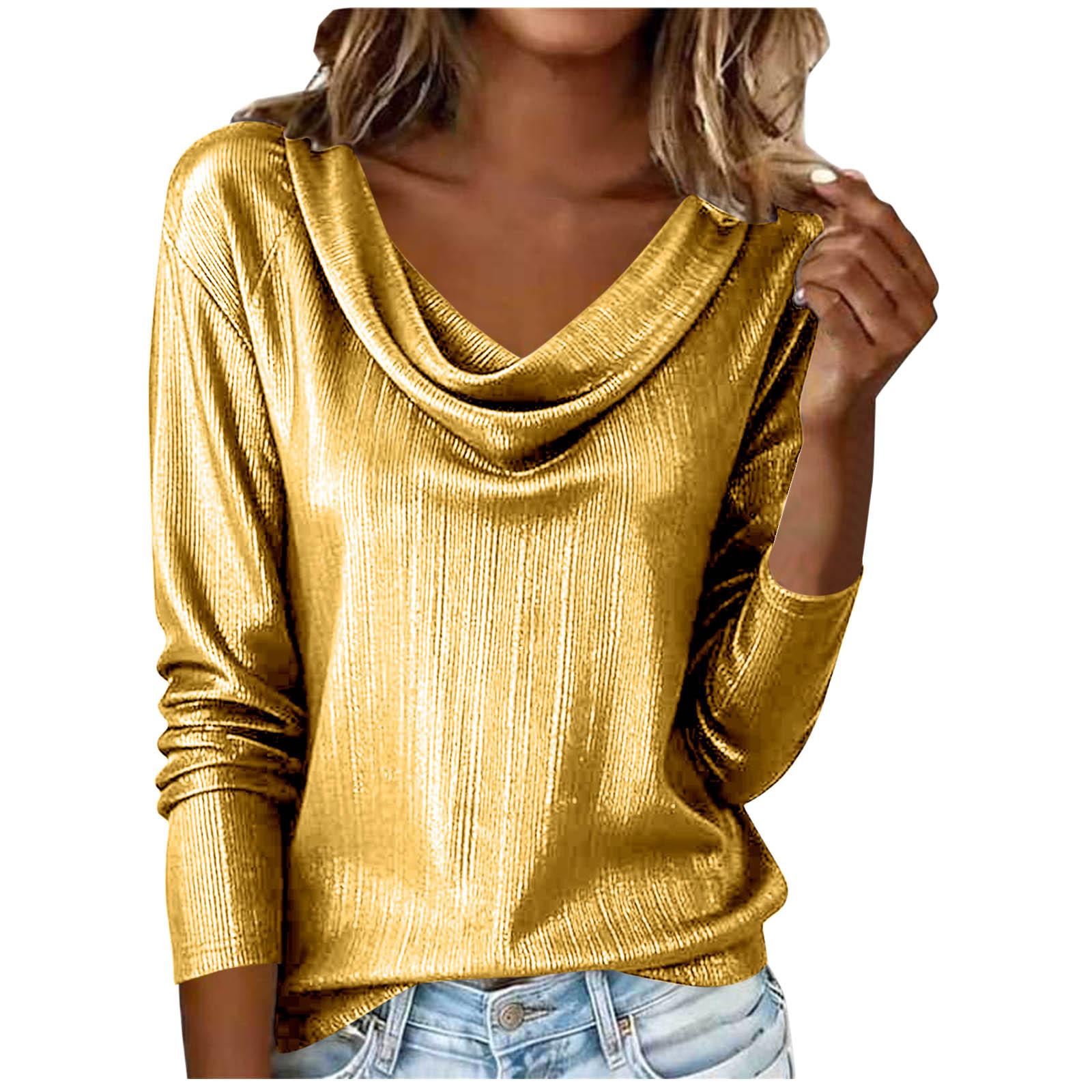 Women s Fashionable Loose Fit V-Neck Long-Sleeve Casual Top XL жёлтый