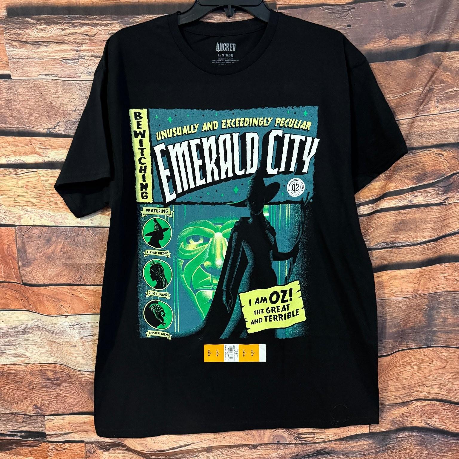 WICKED Men’s Black L Emerald City Oz Graphic Tee 100% Cotton Unisex T-Shirt S