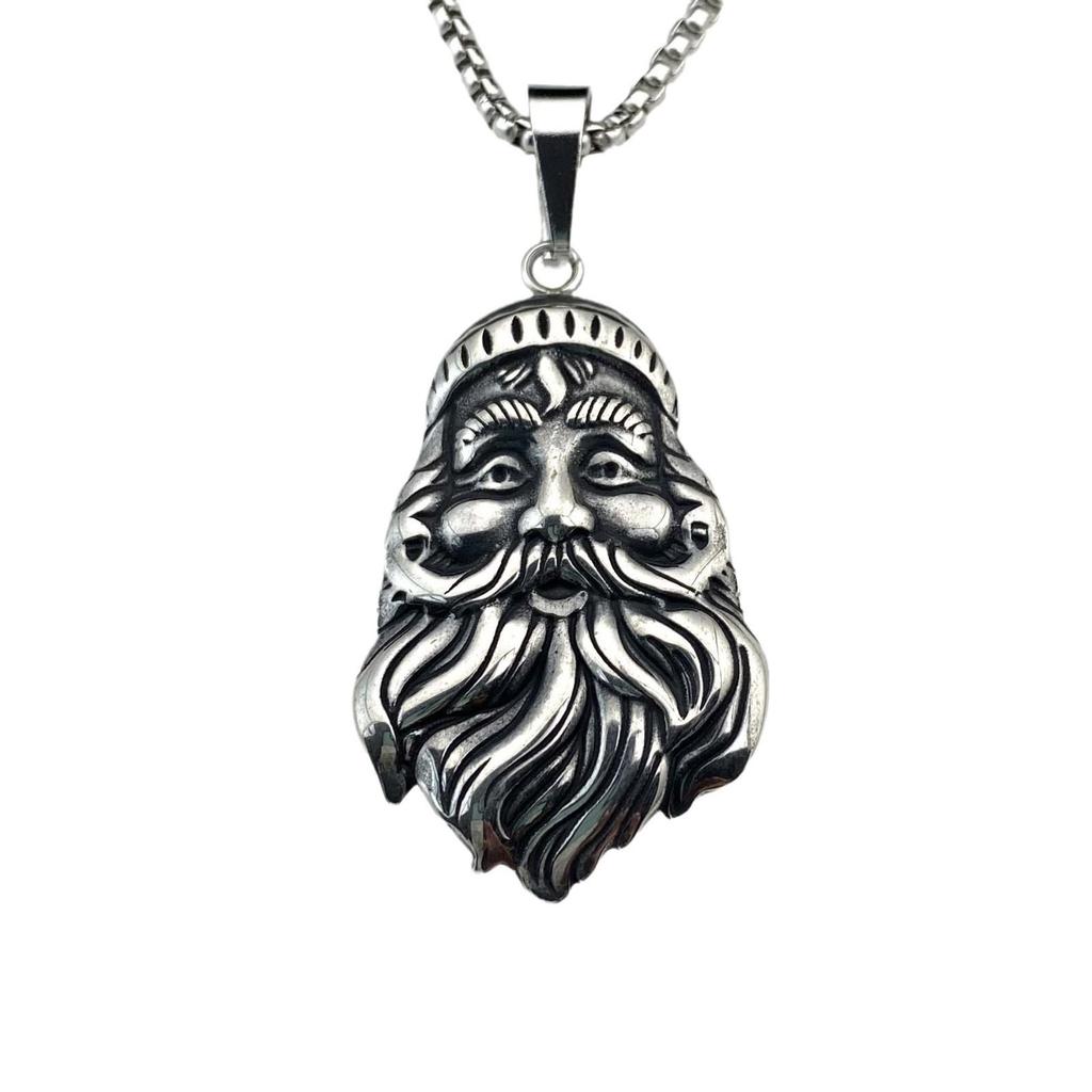 Retro Christmas Old Man Pendant Necklace - Titanium Steel Hip Hop Sweater Chain