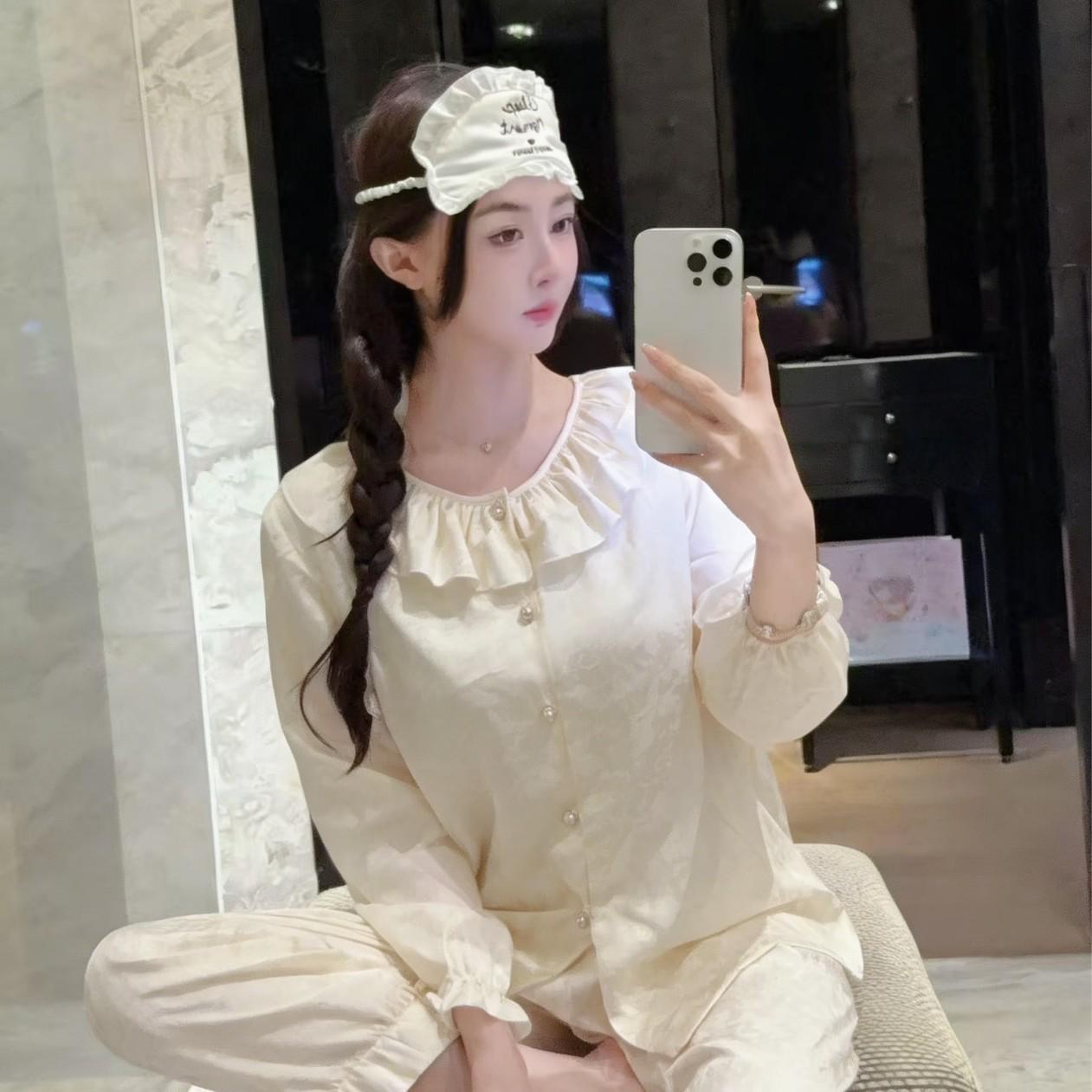 2026 Fufu Yun Dian Sweet Lace Trim French Court Style Homewear - Spring/Autumn Collection XXL слоновая кость/белый