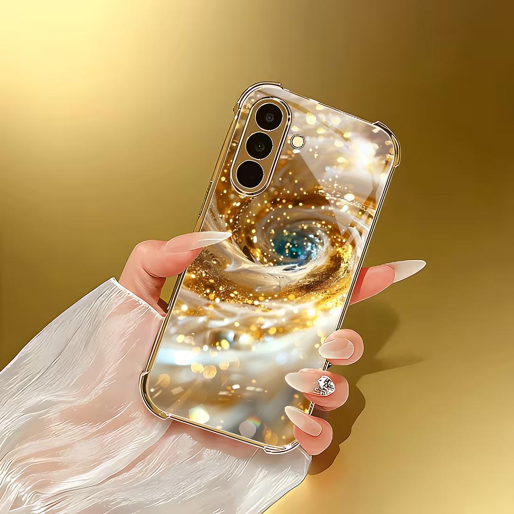 Golden Spiral Electroplated Glass Phone Case Suitable for Samsung Galaxy S26 S25 S24 S23 S22 S20 FE/Ultra/Plus Anti Drop