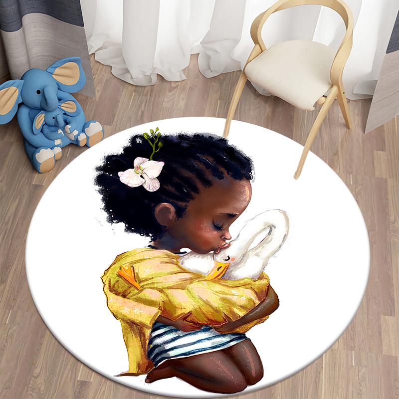 Floor Mat Animal Little Girl Cute Round Rug Mat Living Room Rug Children's Room Decoration Door Mat Pet Mat