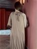 2023 Autumn Solid Color Satin Long-Sleeve Loose Dress with Belt for Women