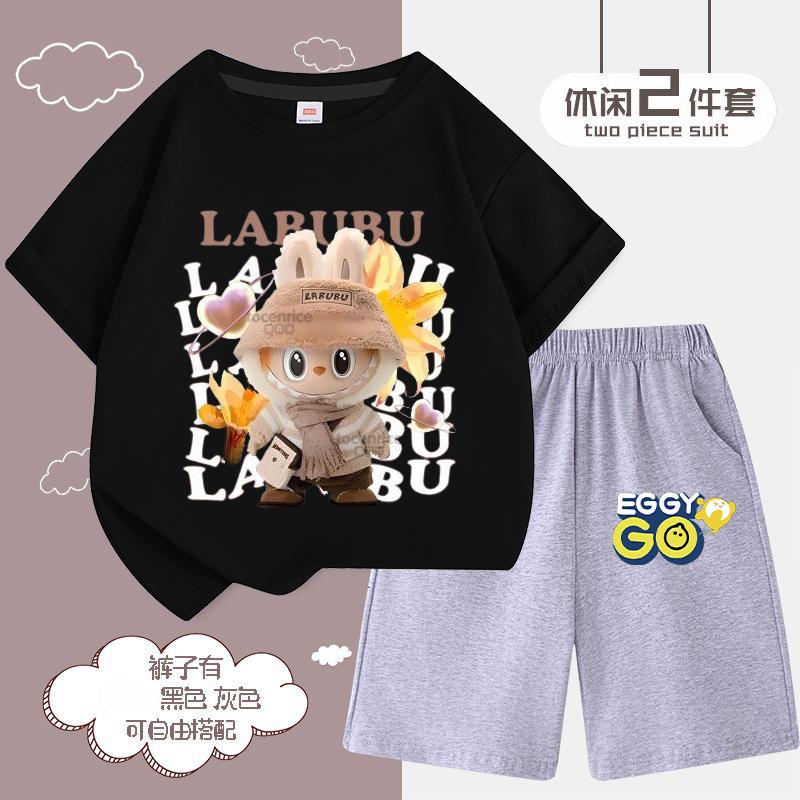 Children's LBB Fashion Casual Short-sleeved Shirt and Shorts Two-piece Set, Summer Loose Sportswear for Boys and Girls