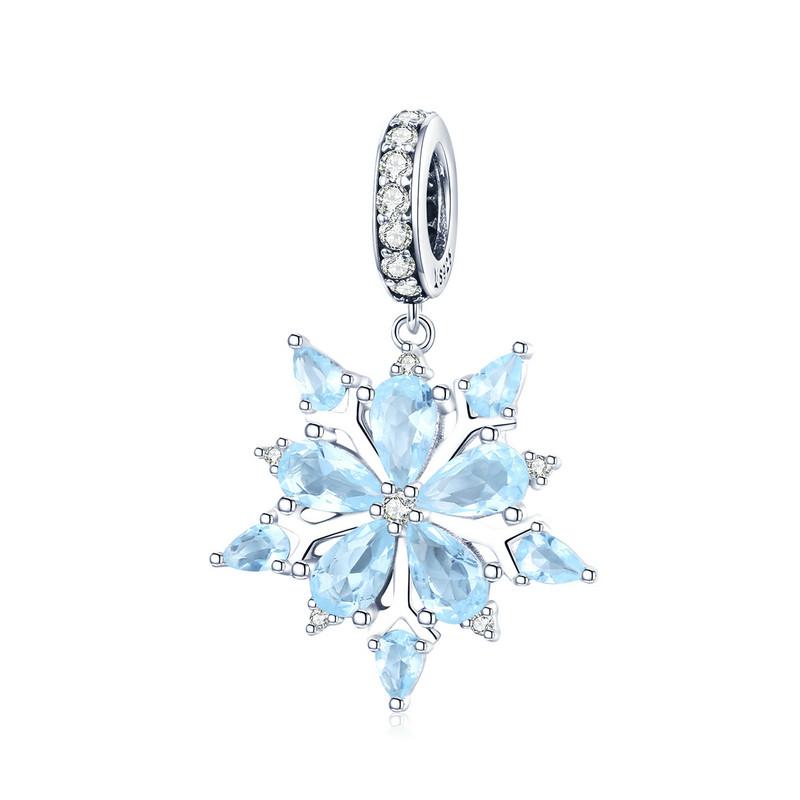 WOSTU 925 Sterling Silver Snowflake Butterfly Charms Blue Crystal Crown Beads Fit DIY Bracelet Necklace Gift Winter Ice Kingdom
