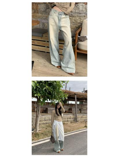 Yuyi 2024 Early Spring Vintage Distressed Wide-Leg Women's Jeans