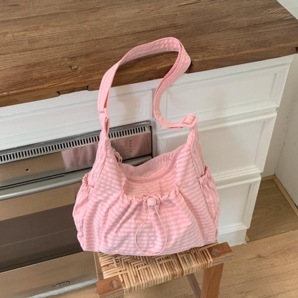 Large Capacity Striped Shoulder Bag Zipper Closure Nylon Crossbody Bag Fashion Tote Bag  Daily
