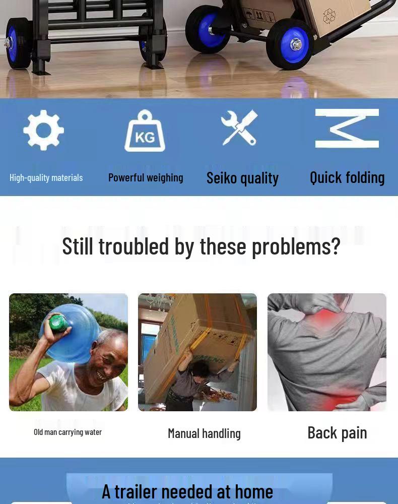 Carrito de Compras Plegable Portátil para Uso Doméstico - Carrito de Equipaje de Acero al Carbono Tirado a Mano para Comestibles