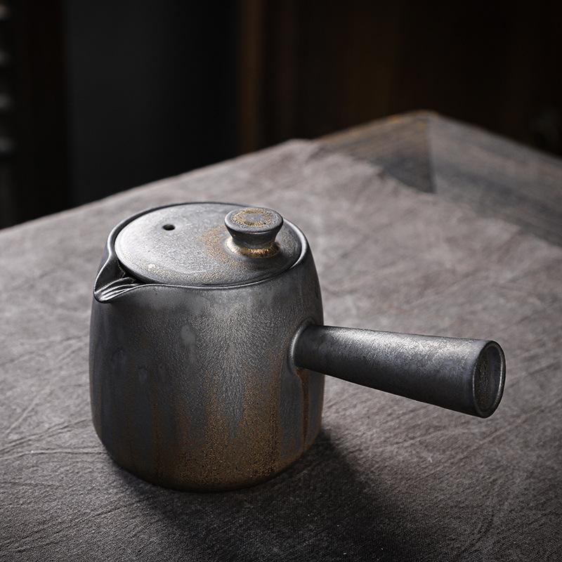 Coarse pottery teapot single pot household Japanese retro kiln change gilt rust glaze ceramic kung fu tea set tea side pot