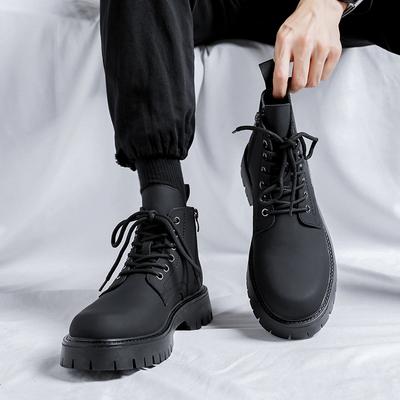 2024 Genuine Leather Mid Top Boots Men Platform Thick Sole Classic Black British Style Chelsea Boots High-top Men Punk Shoes