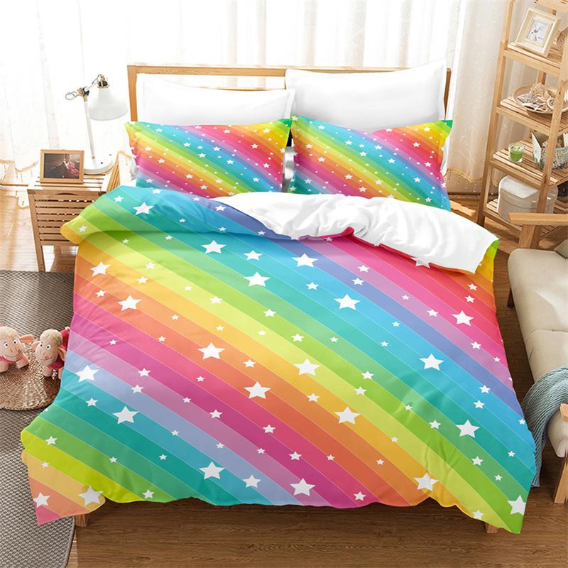 Colored Stars Duvet Cover 3-piece Set 3d Bedding Set King Size Fashion Soft Microfiber Bedding Set Double Bed Duvet Cover Set