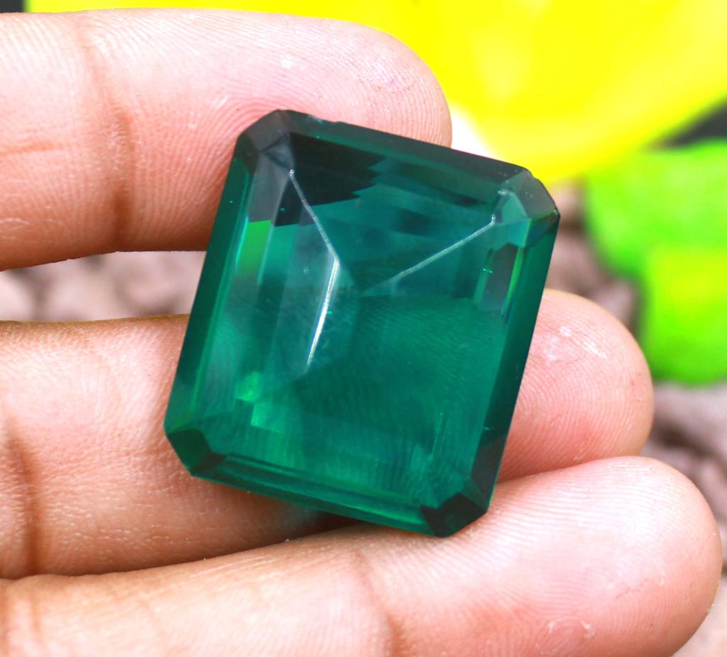 44.05 Carat Green Moldavite Emerald Shape Lab Created Certified Gemstone SN396