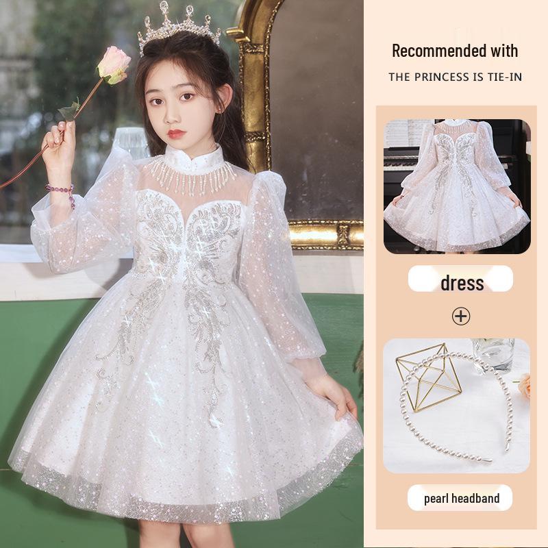 Dívčí elegantní jarní princeznovské večerní šaty s nadývanou tylovou sukní - Dětská móda vysoké kvality.