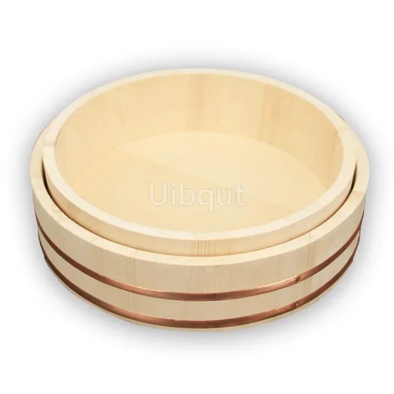Korean Food Japanese Style Copper Edge Basin Big Bowl Bucket Cuisine Bibimbap Sashimi Sushi Wooden Barrel Mixing Rice Wood Spoon