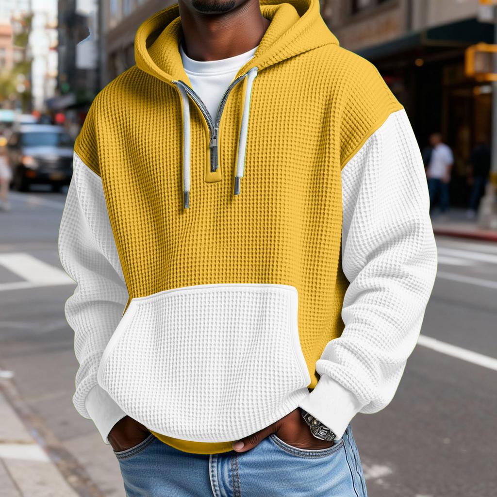 Heren Mode Trendy Halve Rits Capuchon Hoodie Pullover Verdikt Fleece Textuur