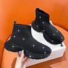 Fashion 2024 New Water Diamond High-top Sports Shoes for Women with Elastic Socks Boots and Spongy Breathable Casual Elevated Shoes