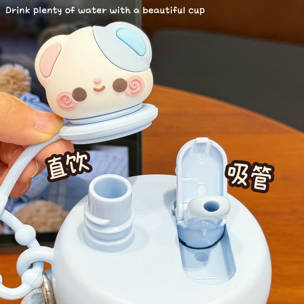 Super Cute Cartoon Design Portable Campus Student Water Cup High Value Cute Creative Thermos Cup with Straw Large Capacity