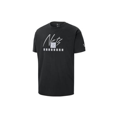 NBA Brooklyn Nets Alphabet Crew Neck Casual Loose Short Sleeve T-Shirt Men Tops Black FN1053-010