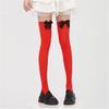 Christmas Thigh High Stockings Over the Knee Socks Halloween Cosplay Costumes for Womens Red Thigh High Socks with Bows