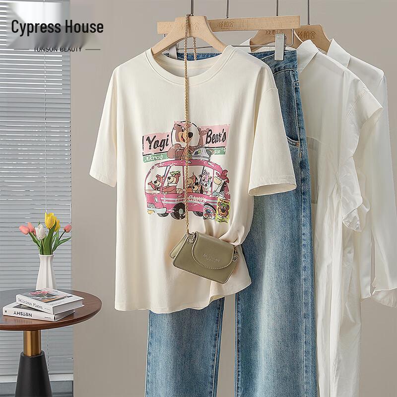 Sibaishe Women s Cartoon Print Short Sleeve T-shirt S
