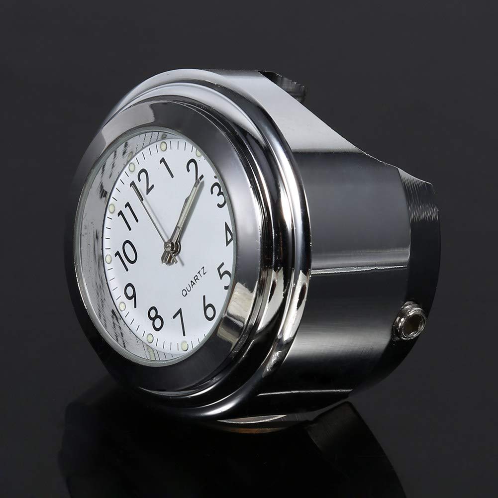 KIMISS 7/8" 1" Aluminum Alloy Motorcycle Handlebar Mount Watch Precise Time Record Dial Clock for Bike/Cruiser/Chopper White