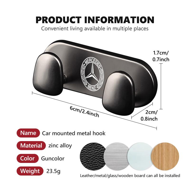 For Benz Zinc Alloy Car Hook Indoor Wall Hanger Sticker Hook Storage Accessories AMG W213 W124 W108 W126 Exclusive W204 W222 RI8