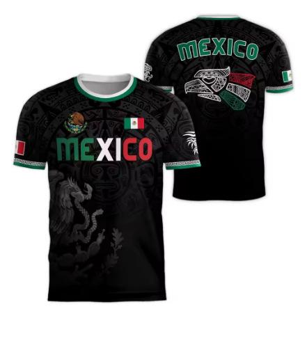 Mexican Flag Print T-shirt Men's Fun 3D Eagle Pattern Short Sleeve T-shirt Outdoor