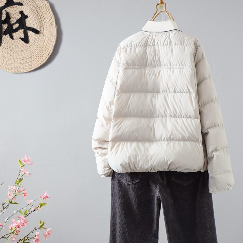 European Light and Thin Short Round Neck Down Jacket for Women's New Simple and Fashionable Foreign-style White Duck Down Warm Jacket