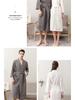 Waffle Pattern Bathrobe Couple Pajamas, Unisex Summer Three-Quarter Sleeve, Korean Style, Polyester & Absorbent.